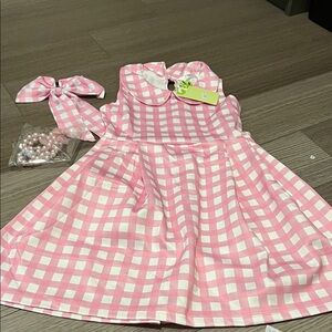 Pink and White Checkered Dress with Bow